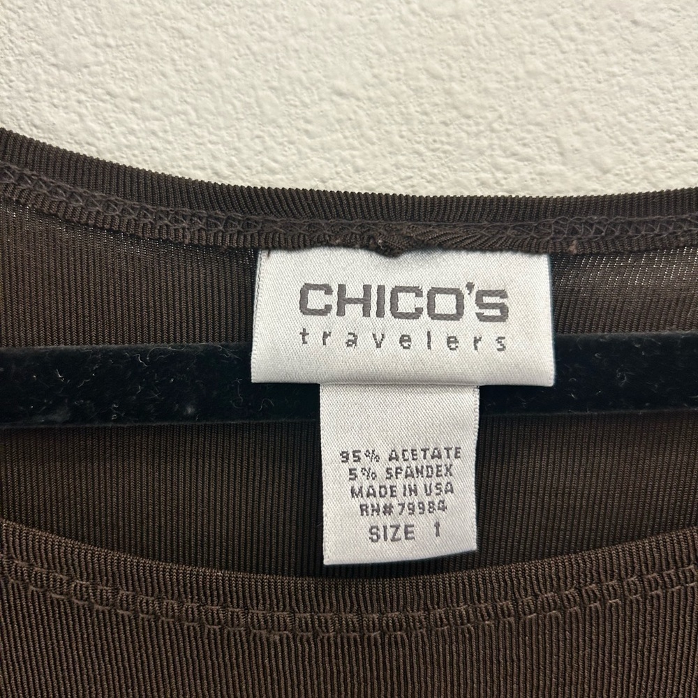 Chicos travelers long sleeve asymmetrical tunic med brown office professional - Picture 3 of 6
